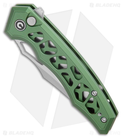 CIVIVI Anaaki Button Lock Knife Skeletonized Green Aluminum (3" Satin)