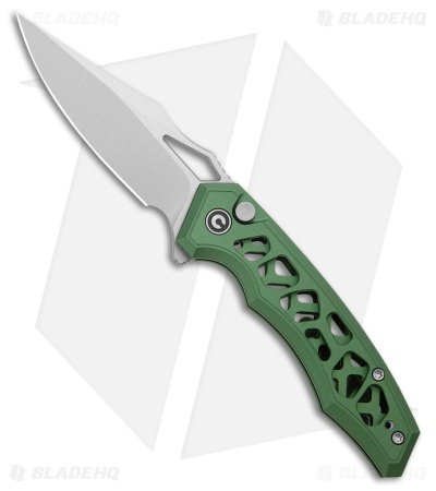 CIVIVI Anaaki Button Lock Knife Skeletonized Green Aluminum (3" Satin)