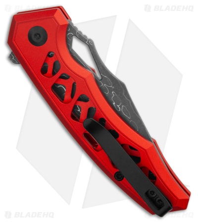 CIVIVI Anaaki Button Lock Knife Skeletonized Red Aluminum (3" Damascus)