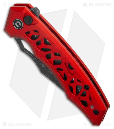 CIVIVI Anaaki Button Lock Knife Skeletonized Red Aluminum (3" Damascus)