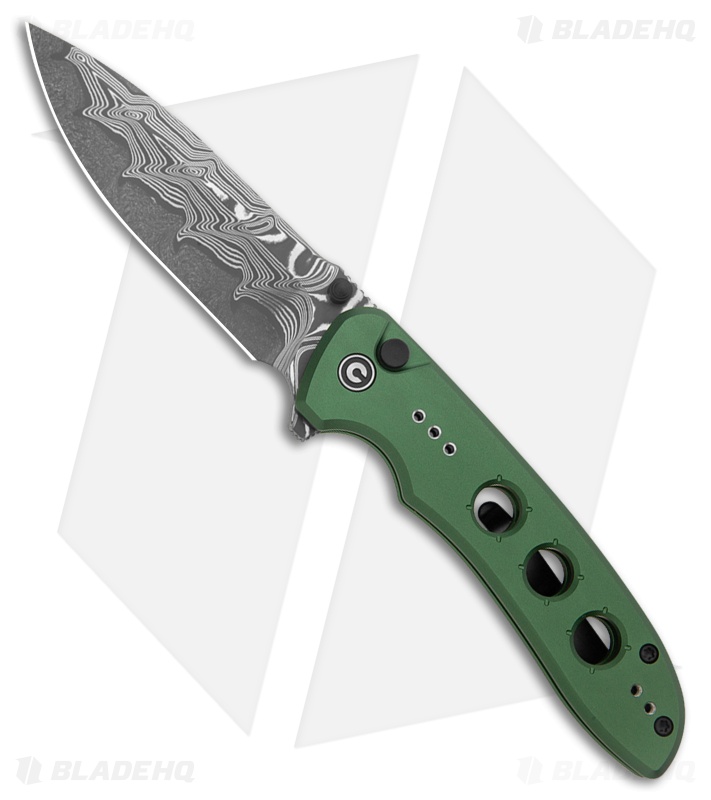 CIVIVI Hyperpulse Button Lock Knife Green Aluminum (3.5" Damascus)