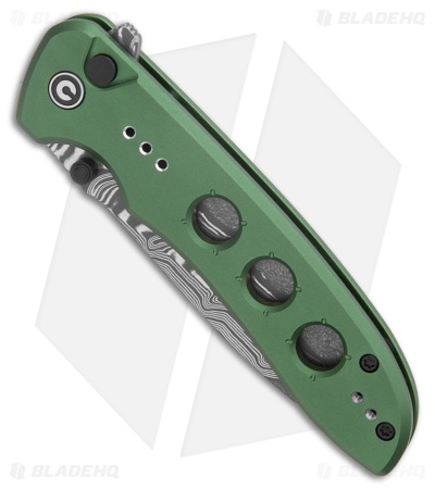 CIVIVI Hyperpulse Button Lock Knife Green Aluminum (3.5" Damascus)
