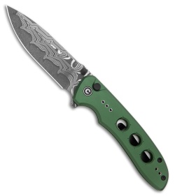 CIVIVI Hyperpulse Button Lock Knife Green Aluminum (3.5" Damascus)