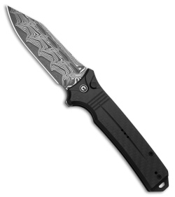 CIVIVI Neurohaptic Button Lock Knife Black G-10 + CF Overlay (3.7&quot; Damascus) | 221337