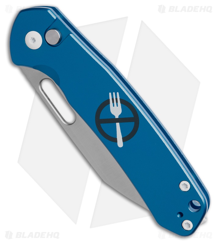 CJRB Cutlery Pyrite-Alt Zero Forks Button Lock Knife Blue Aluminum (3.1" Satin)