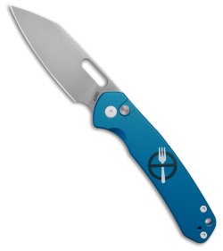 CJRB Cutlery Pyrite-Alt Zero Forks Button Lock Knife Blue Aluminum (3.1&quot; Satin) | 228819