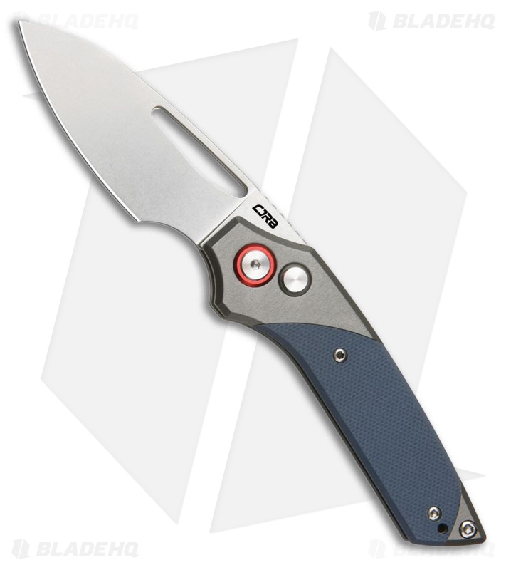 CJRB Version Button Lock Knife Gray Al Blue G-10 Stonewash