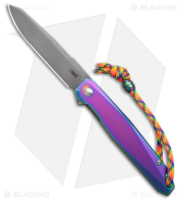 CRKT Ken Onion Facet Frame Lock Knife Iridescent TiN Titanium (3.4" Damascus)