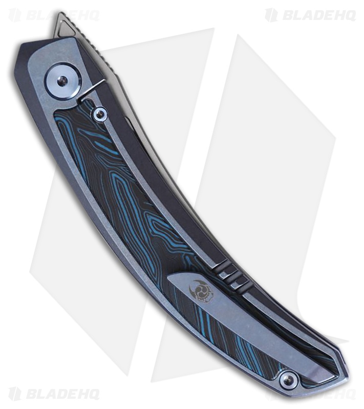 Cavol Kamasu Frame Lock Knife Blue Ti + Black/Blue G-Mascus (3.6" Ceramic)