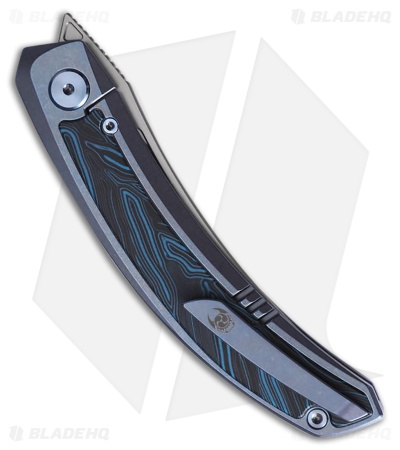Cavol Kamasu Frame Lock Knife Blue Ti + Black/Blue G-Mascus (3.6" Ceramic)