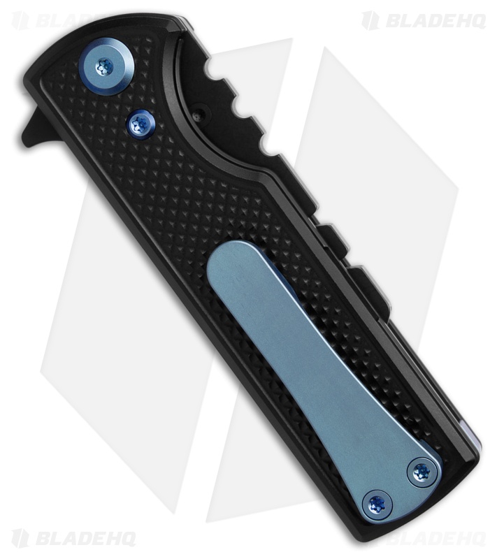 Chaves CHUB Flipper Blue Label Knife Black Knurled Al/Blue Ti (1" Black Utility)
