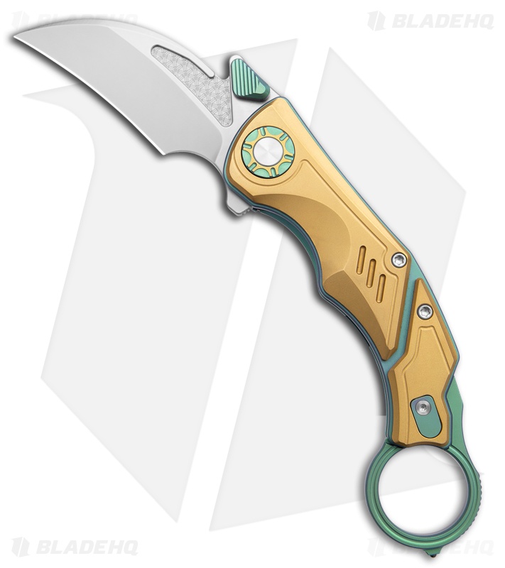 Critical Strike Predator Liner Lock Karambit Knife Copper/Green Ti (2.7" BB)
