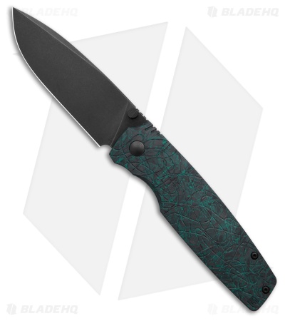 Custom Knife Factory LEX Frame Lock Green/Black CF (3.50" Black Stonewash)