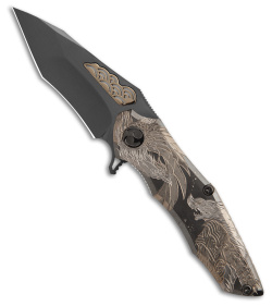 Dew Hara Custom Noah Liner Lock Knife With TI/Engraved Scales (3.7" DLC/Polish)