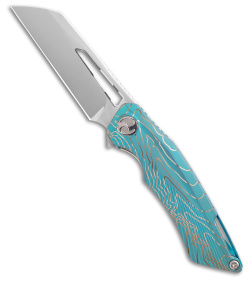 Dew Hara Custom Ray Liner Lock Knife Green/Silver TOPO Ti (3.5" Mirror M390)