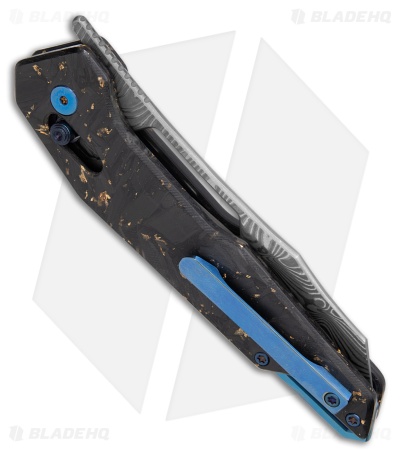Dew Hara SOUGA Crossbar Lock Knife Gold Shred CF (3.6" Damascus)