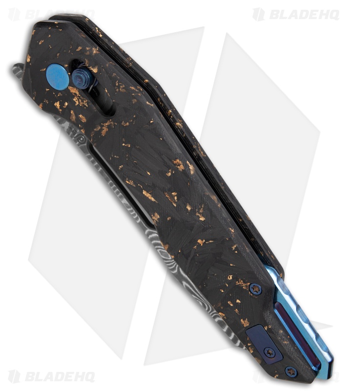 Dew Hara SOUGA Crossbar Lock Knife Gold Shred CF (3.6" Damascus)