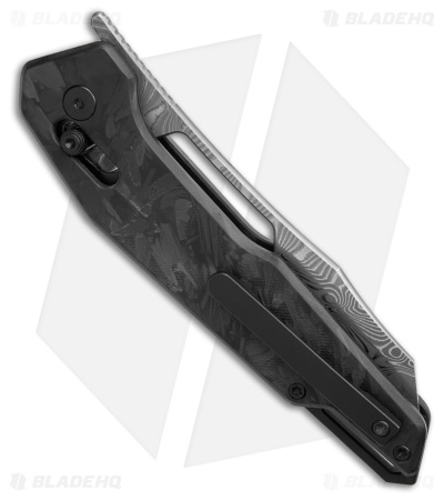 Dew Hara SOUGA Crossbar Lock Knife Marble CF (3.6" Damascus)