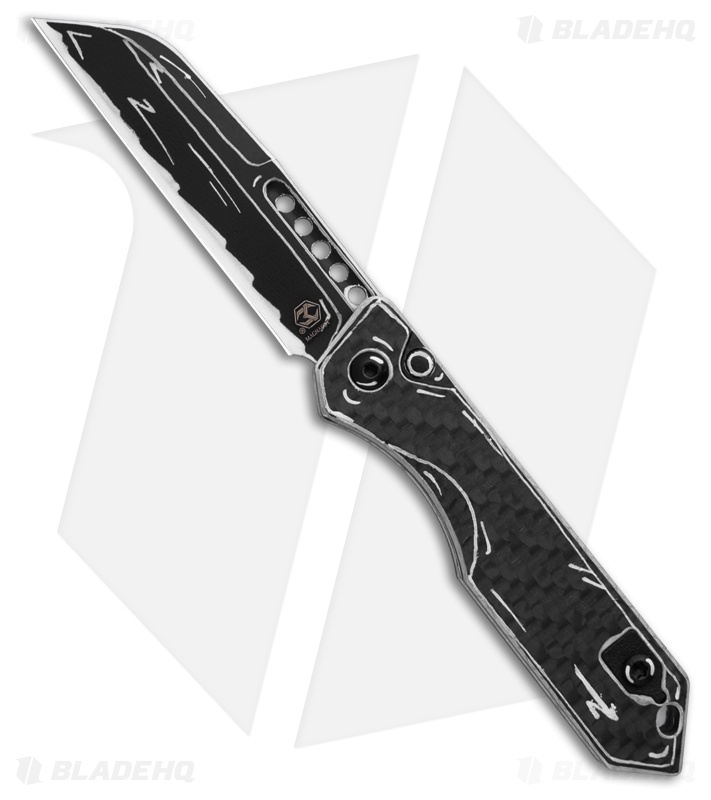 Heretic Jinn Automatic Knife Black & White Cel Shade CF (3" Cel Shade)