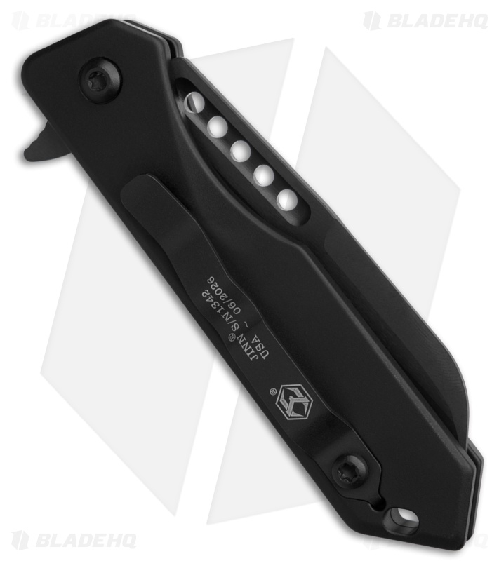Heretic Jinn Button Lock Flipper Knife Black Aluminum (3" DLC MagnaCut)