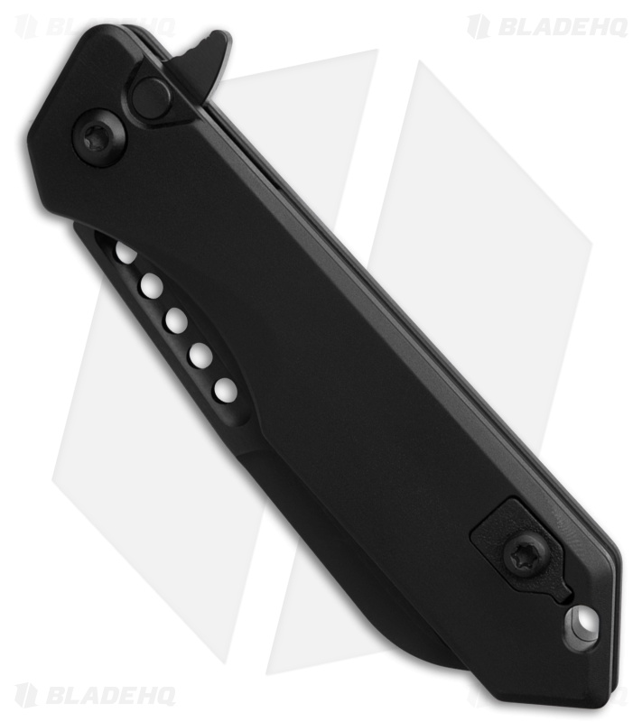 Heretic Jinn Button Lock Flipper Knife Black Aluminum (3" DLC MagnaCut)