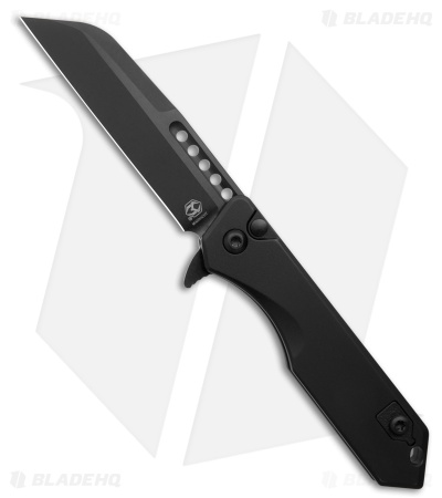 Heretic Jinn Button Lock Flipper Knife Black Aluminum (3" DLC MagnaCut)