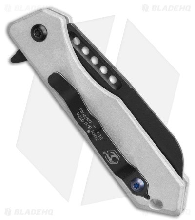 Heretic Jinn Button Lock Flipper Knife Blizzardworn Al (3" Black Battleworn)