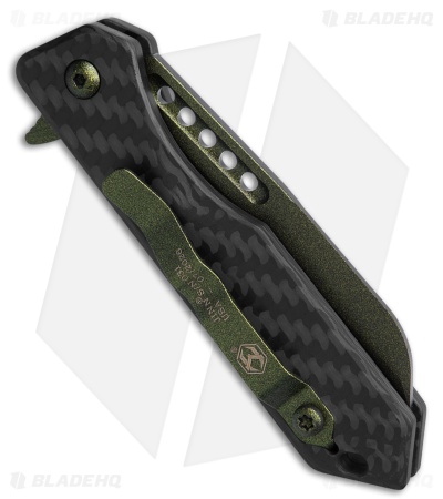 Heretic Jinn Button Lock Flipper Knife Carbon Fiber (3" Metallic Green)