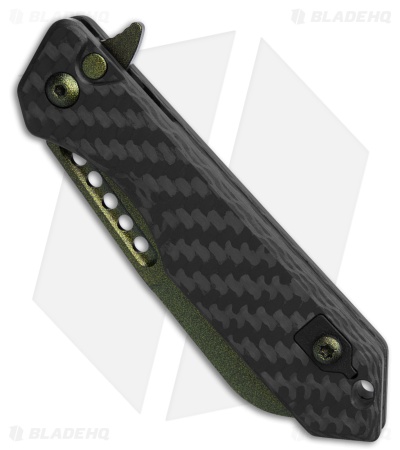 Heretic Jinn Button Lock Flipper Knife Carbon Fiber (3" Metallic Green)