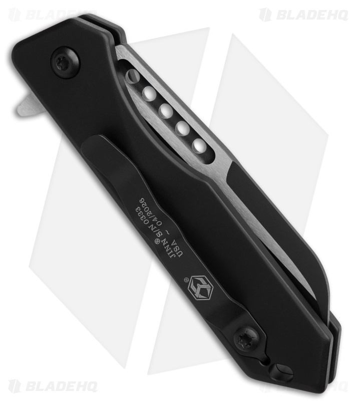 Heretic Jinn Button Lock Flipper Knife MagnaCut Black Aluminum (3" Two-Tone)