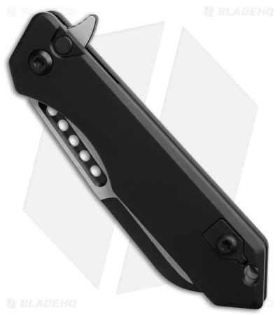 Heretic Jinn Button Lock Flipper Knife MagnaCut Black Aluminum (3" Two-Tone)
