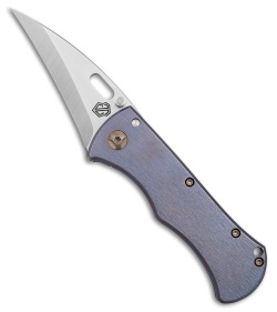 John Gray Custom Hawkbill Frame Lock Knife Blue / Bronze Ti (3.3" Satin)