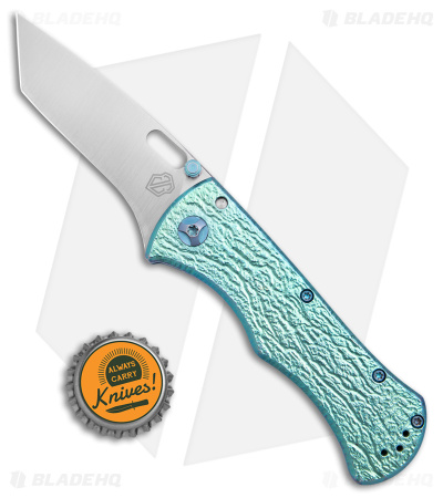John Gray Custom Recurve Tanto Frame Lock Knife Lightning Green Ti (3.5" Satin)