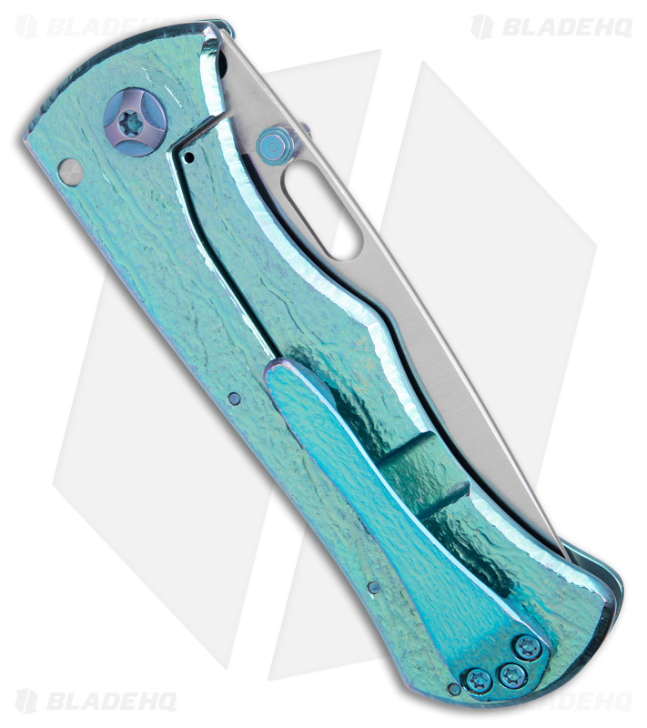 John Gray Custom Recurve Tanto Frame Lock Knife Lightning Green Ti (3.5" Satin)