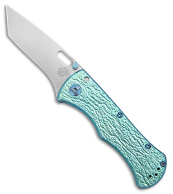 John Gray Custom Recurve Tanto Frame Lock Knife Lightning Green Ti (3.5" Satin)