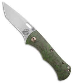 John Gray Custom Rostrum Tanto Frame Lock Knife Bronze Ti/Green CF (3.3" Satin)