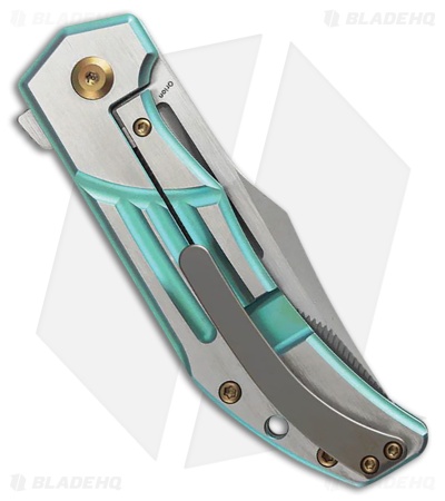 Kansept Knives Orion Frame Lock Knife Machine/Green Ti (3.1" Satin CNC Milled)