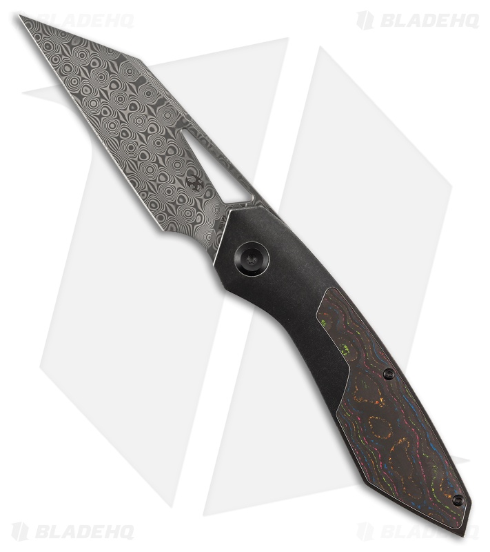 Kansept Knives Strip Frame Lock  Black Titanium 80's Camo CF (3.50" Damascus)