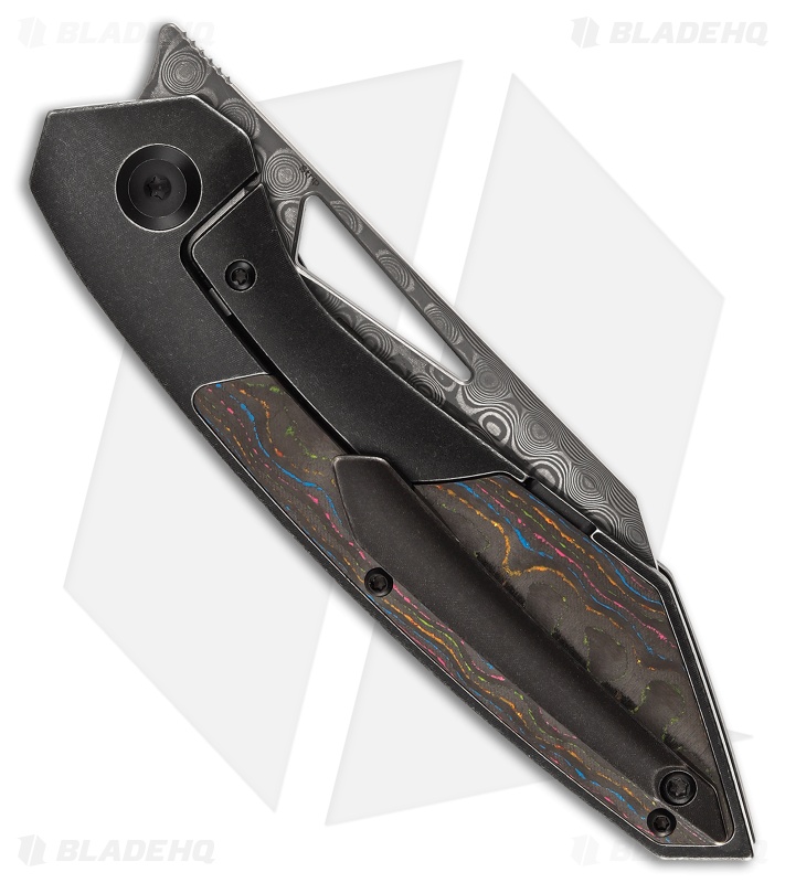Kansept Knives Strip Frame Lock  Black Titanium 80's Camo CF (3.50" Damascus)