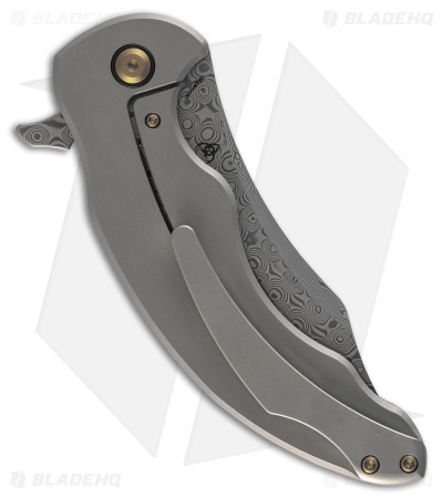 Kansept Knives Gilgamesh Frame Lock Knife BB Ti/Shred CF (3.75" Damascus)