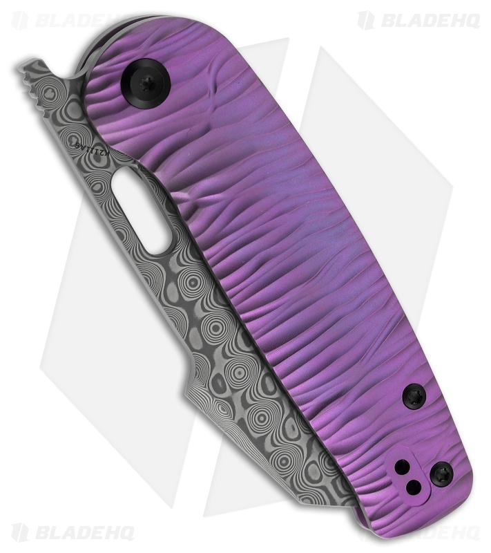 Kansept Orlok Liner Lock Knife Micro Rock Purple Titanium (3" Damascus)