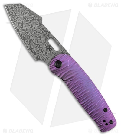 Kansept Orlok Liner Lock Knife Micro Rock Purple Titanium (3" Damascus)