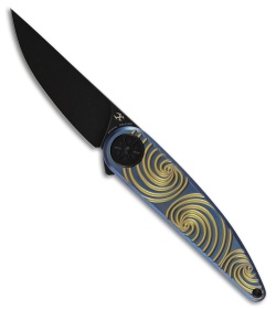 Kansept Symetrix Frame Lock Knife Blue Anodized Ti/Gold Swirl (2.85" Black SW)