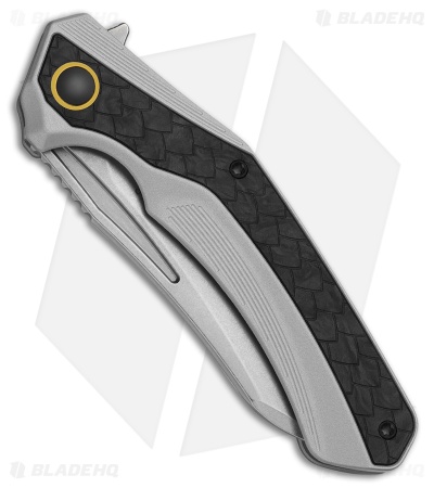 Kizer Draca Frame Lock Knife Gray Aluminum/Carbon Fiber (3.4" Stonewash)