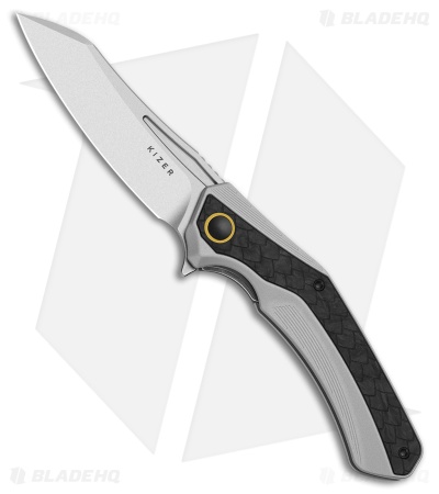 Kizer Draca Frame Lock Knife Gray Aluminum/Carbon Fiber (3.4" Stonewash)