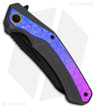 Kizer Draca Frame Lock Knife Black Al + Blue/Purple Crystallized Ti (3.4" PVD)
