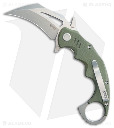 Kubey Knives Mini Wrath Liner Lock Karambit Knife OD Green G-10 (2.4" Stonewash)