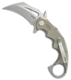 Kubey Knives Mini Wrath Liner Lock Karambit Knife Tan G-10 (2.4" Stonewash)