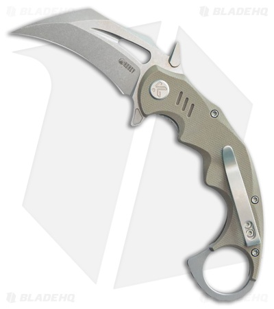 Kubey Knives Mini Wrath Liner Lock Karambit Knife Tan G-10 (2.4" Stonewash)