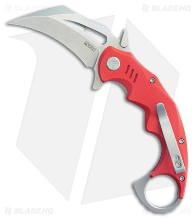 Kubey Knives Mini Wrath Liner Lock Karambit Knife Red G-10 (2.4" Stonewash)